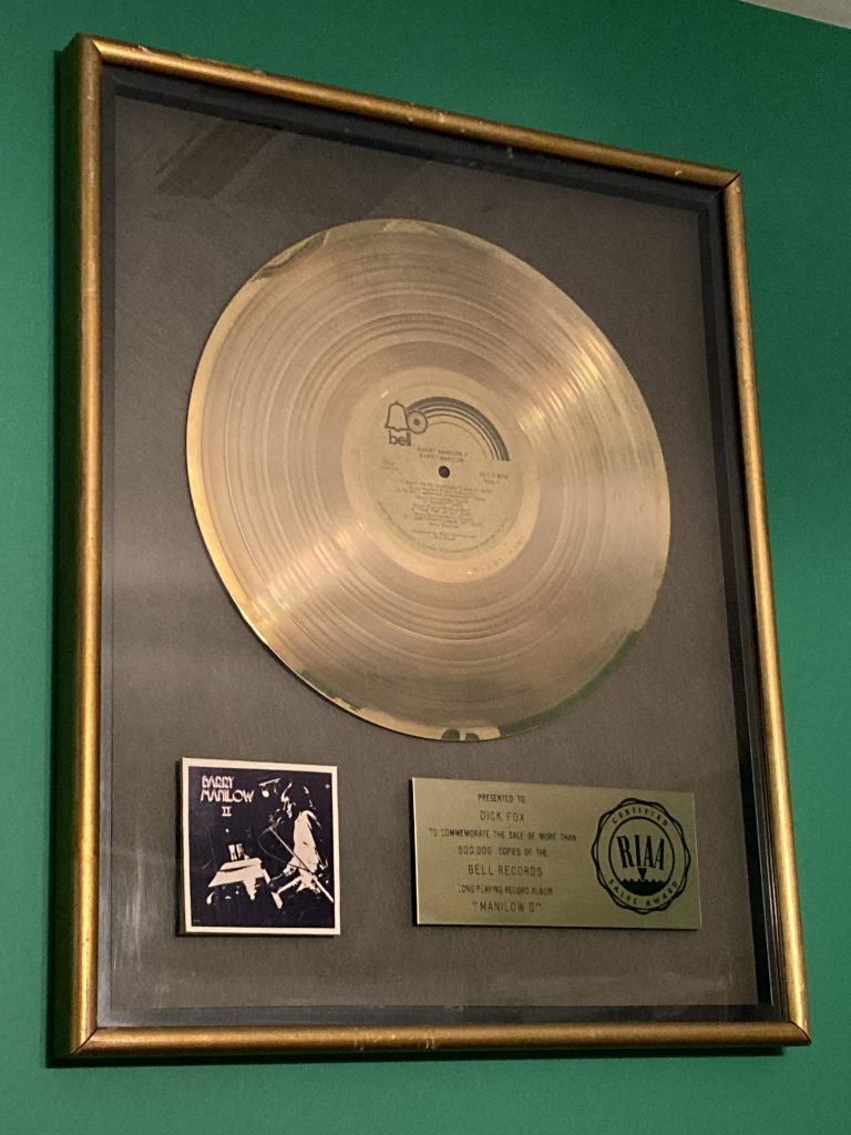 RIAA gold record issued to Dick Fox for Barry Manilow II 33rpm LP